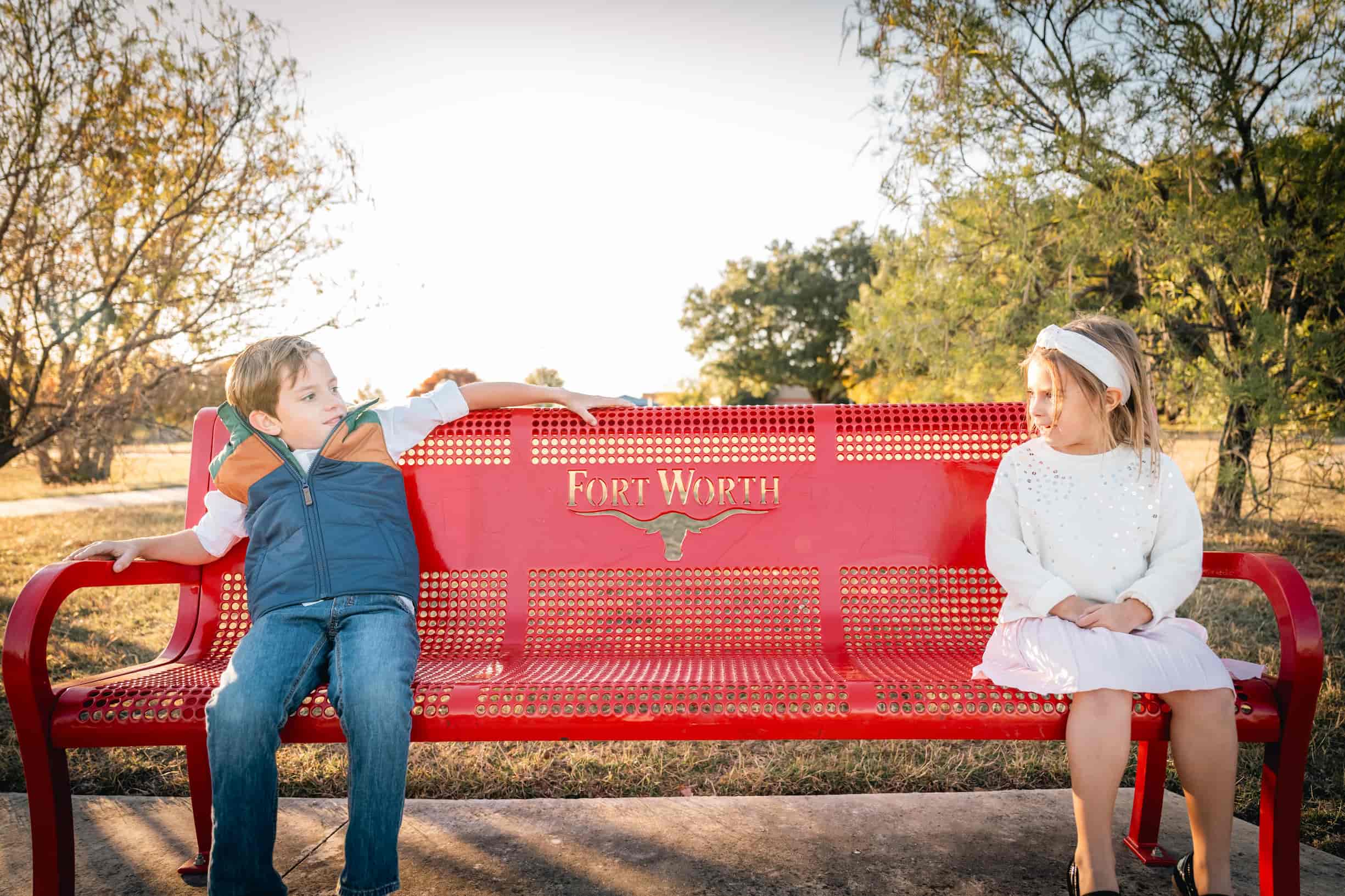 The Hunt kids at the Fort Worth Stockyards sign